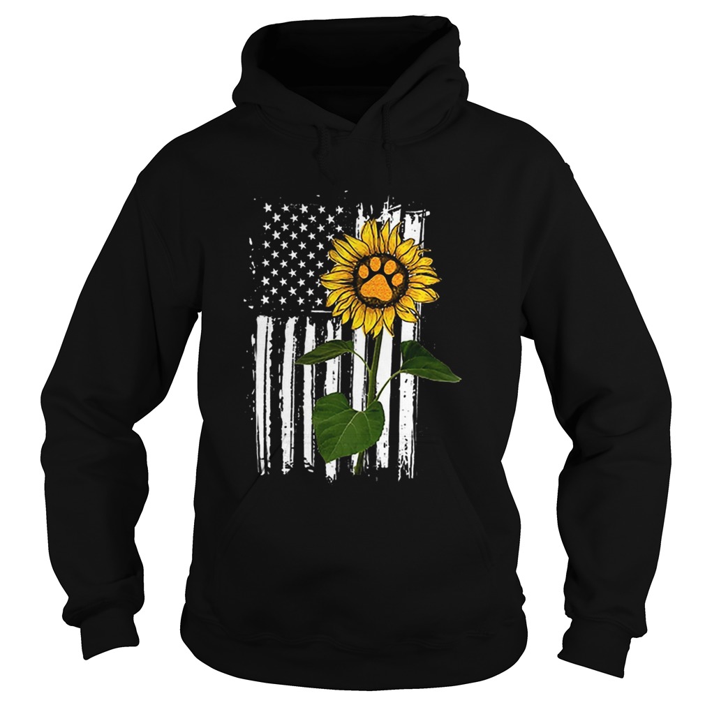 america flag sunflower paw dog Hoodie