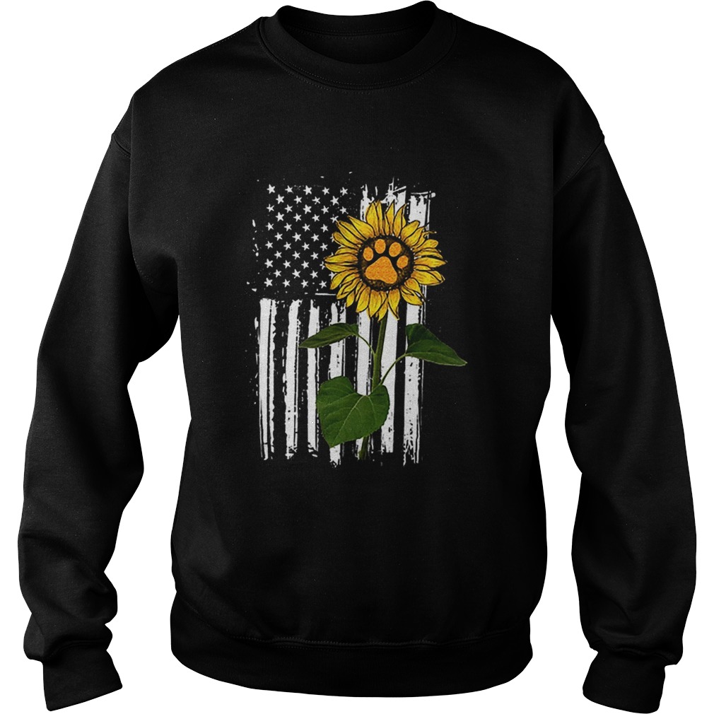 america flag sunflower paw dog Sweatshirt