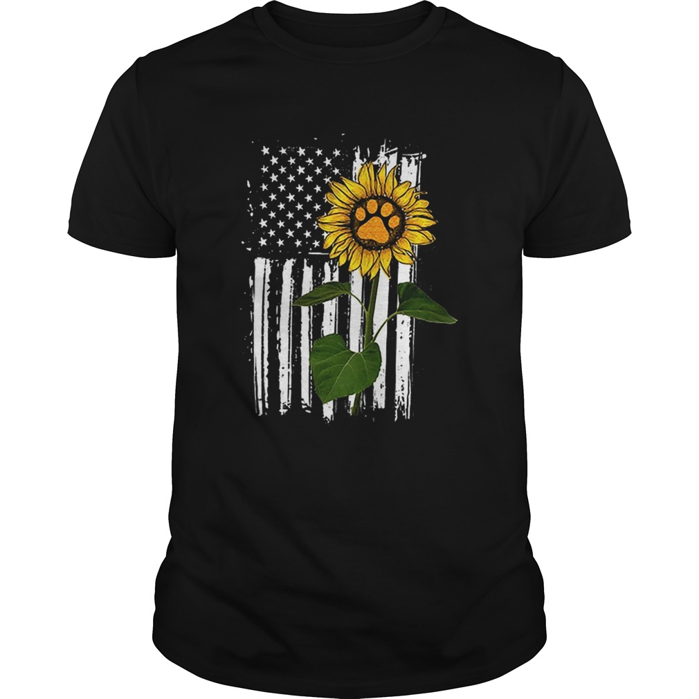 america flag sunflower paw dog shirt