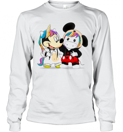 Baby Mickey Mouse And Baby Unicorn T-Shirt Long Sleeved T-shirt 
