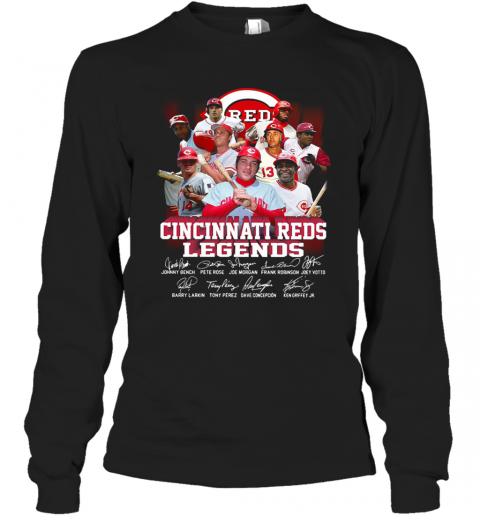 Cincinnati Reds Legends Players Signatures T-Shirt Long Sleeved T-shirt 