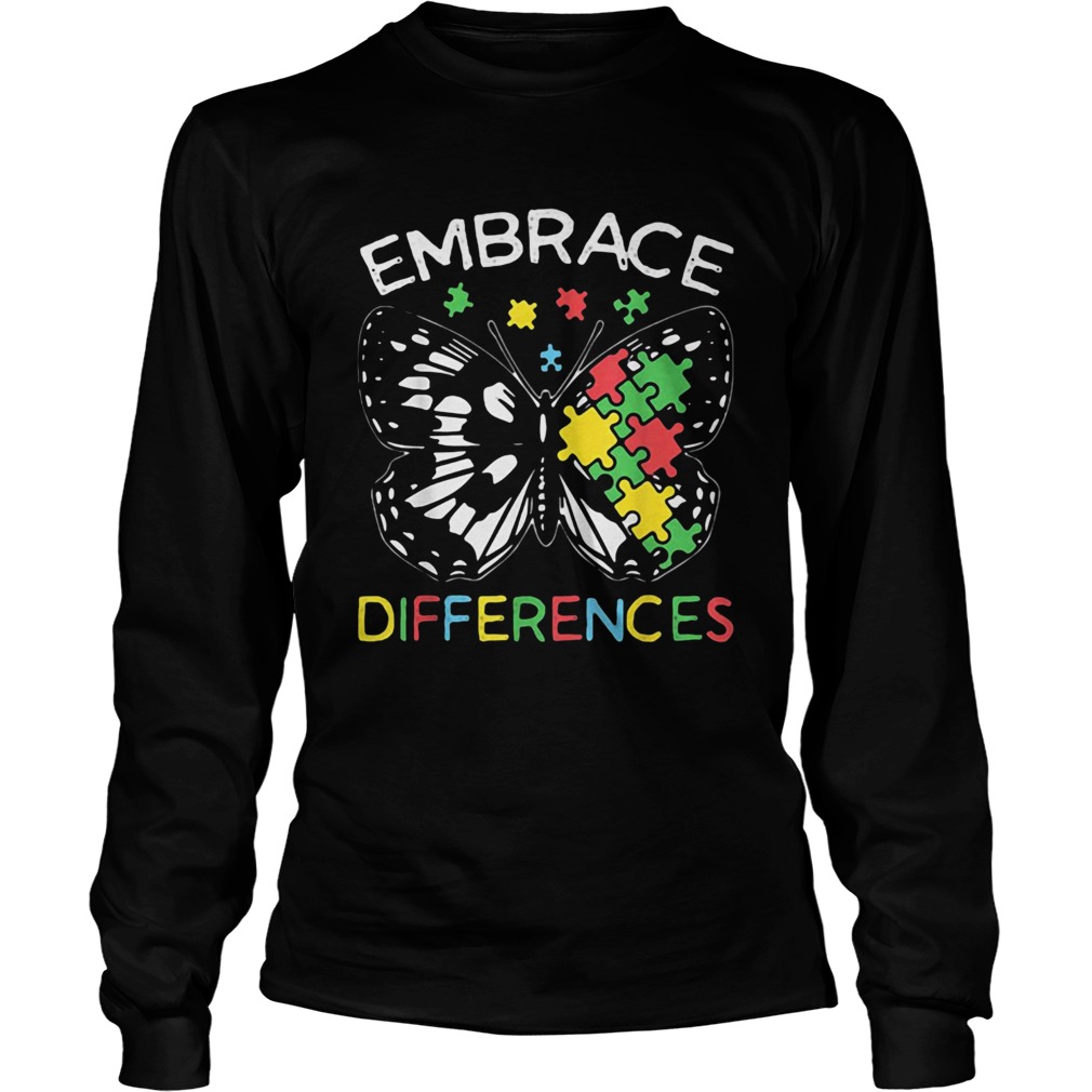 Embrace Differences Autism Butterfly Puzzle Piece Long Sleeve