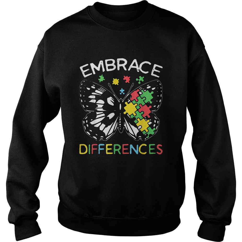 Embrace Differences Autism Butterfly Puzzle Piece Sweatshirt