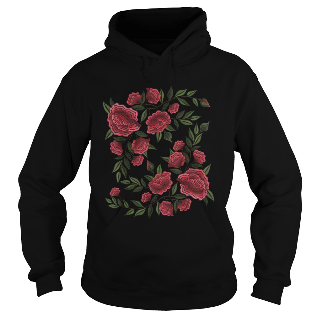 Faux Embroidery Rose Stitching Patch Style Flower Hoodie