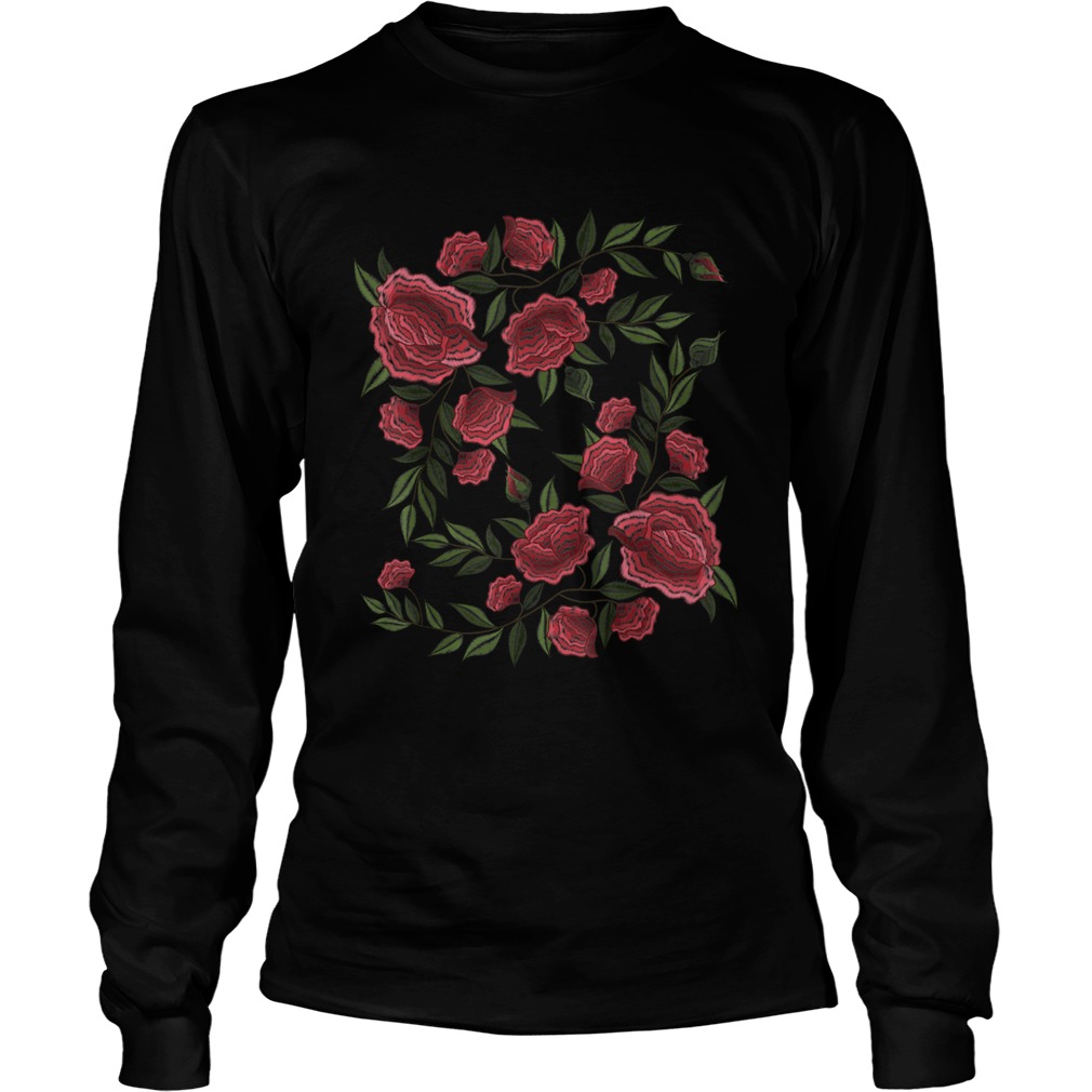 Faux Embroidery Rose Stitching Patch Style Flower Long Sleeve