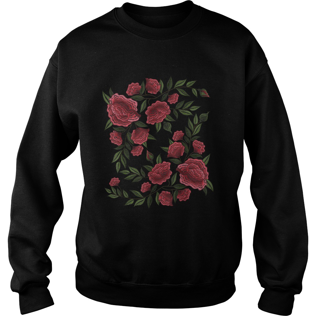 Faux Embroidery Rose Stitching Patch Style Flower Sweatshirt