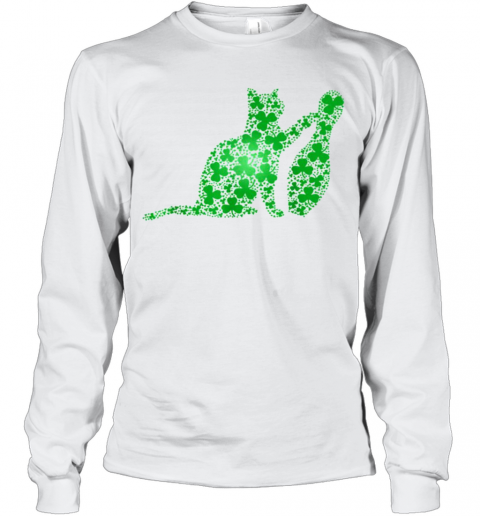 Irish Shamrock Cat Play Bowling Saint St.Patrick'S T-Shirt Long Sleeved T-shirt 