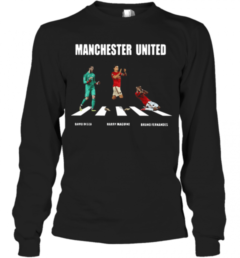 Manchester United Player Abbey Road David Degea Bruno Fernandes T-Shirt Long Sleeved T-shirt 