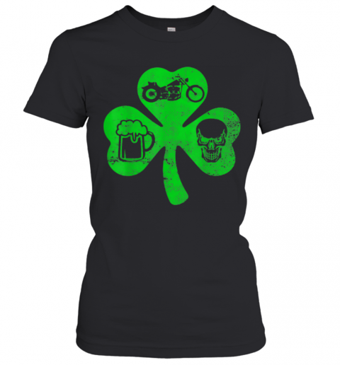 Motorcycle St Patricks Day Lucky Biker Beer Skull T-Shirt Classic Women's T-shirt
