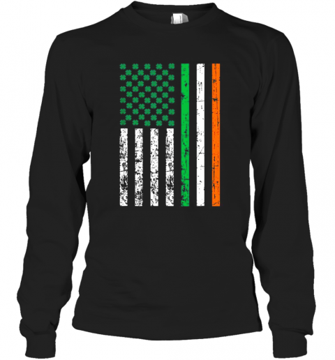 Nice St. Patricks Day Vintage Usa Flag Irish Flag Lucky Shamrock T-Shirt Long Sleeved T-shirt 