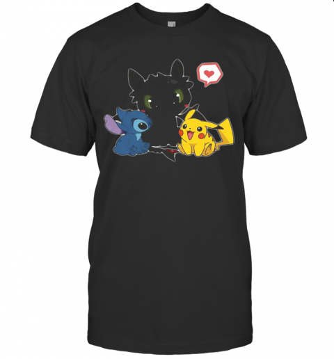 Pretty Stick Night Fury And Pikachu Cute Friendship T-Shirt