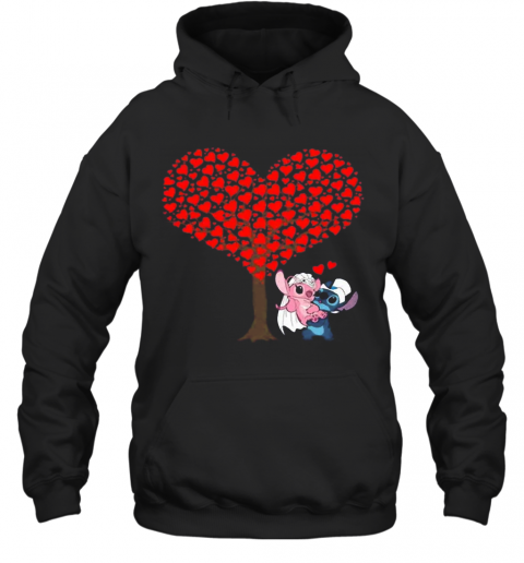 Romantic Stitch And Angel Love The Wedding Hearts Tree Disney T-Shirt Unisex Hoodie