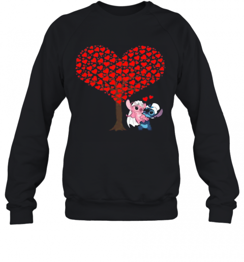 Romantic Stitch And Angel Love The Wedding Hearts Tree Disney T-Shirt Unisex Sweatshirt