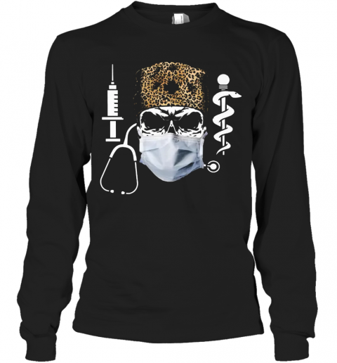 Skull Nurse Leopard Coronavirus T-Shirt Long Sleeved T-shirt 