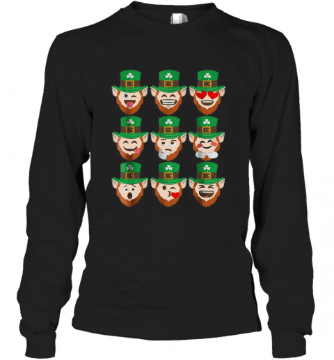 St. Patrick Day Emoji Funny Leprechaun Faces T-Shirt Long Sleeved T-shirt 