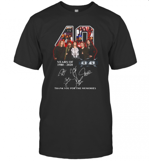 Tesla American Rock Band 40Th Years Of 1980 2020 Signature T-Shirt