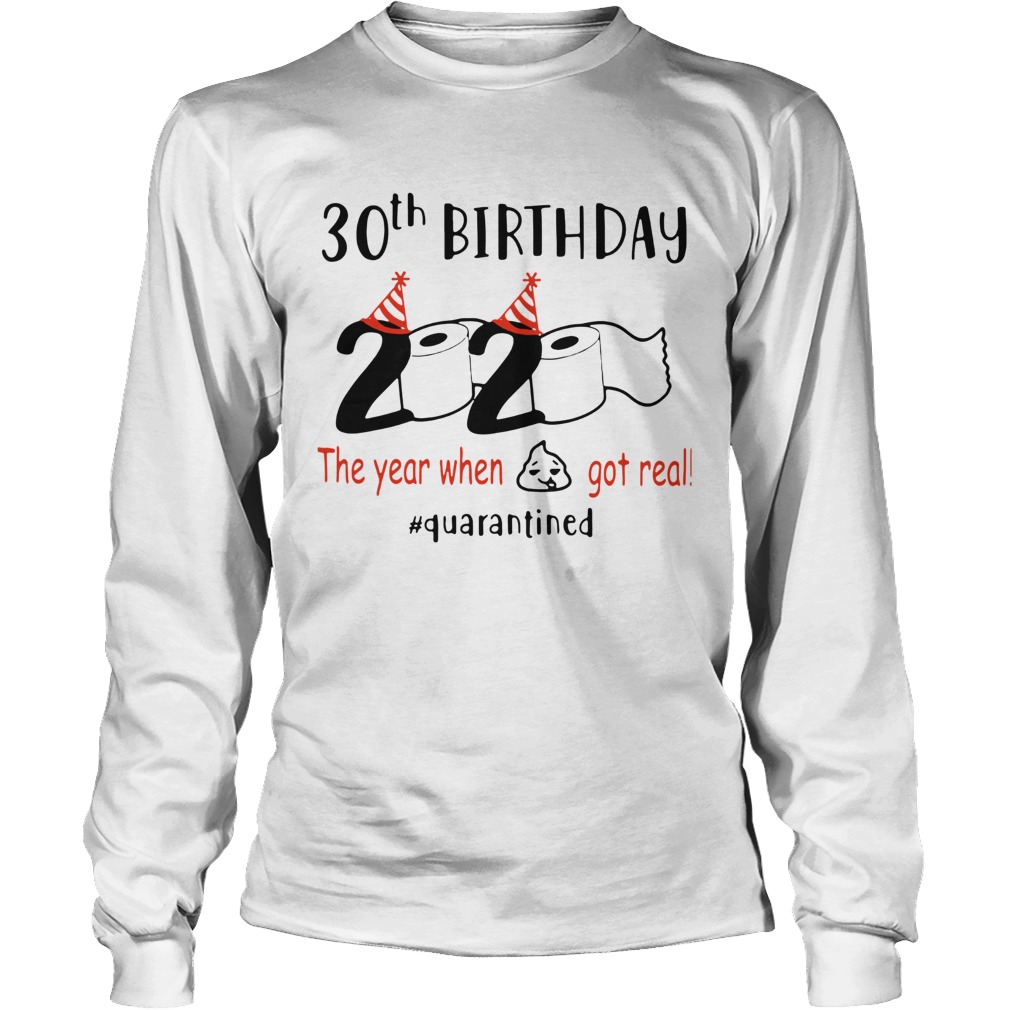 30th Birthday 2020 The Year When Got Real Quarantined Long Sleeve