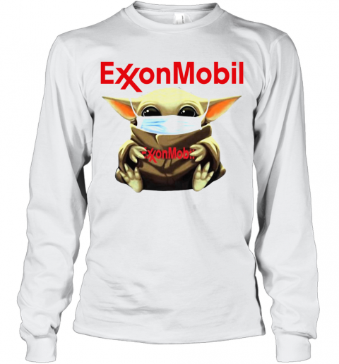 Baby Yoda Face Mask Hug Exxon Mobil T-Shirt Long Sleeved T-shirt 