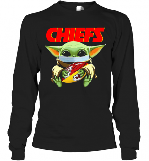 Baby Yoda Face Mask Hug Kansas City Chiefs T-Shirt Long Sleeved T-shirt 