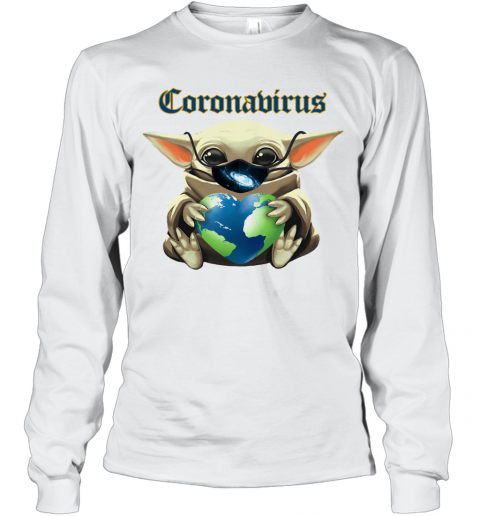 Baby Yoda Mask Heart Earth Coronavirus T-Shirt Long Sleeved T-shirt 