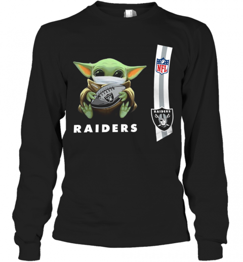 Baby Yoda Mask Hug Oakland Raiders Ball NFL T-Shirt Long Sleeved T-shirt 