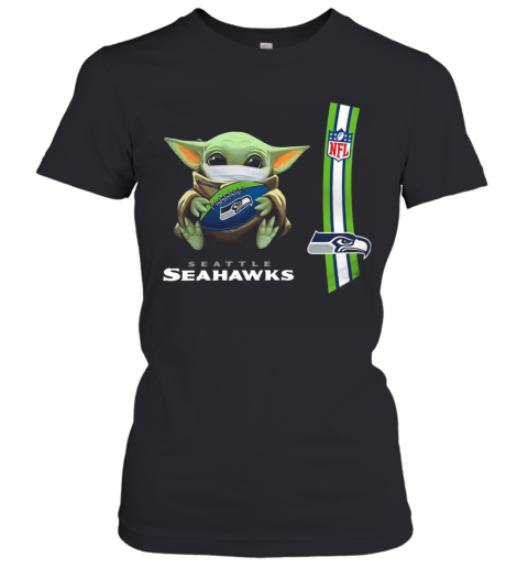 Baby Yoda Mask Hug Seattle Seahawks Ball NFL T-Shirt Classic Women's T-shirt