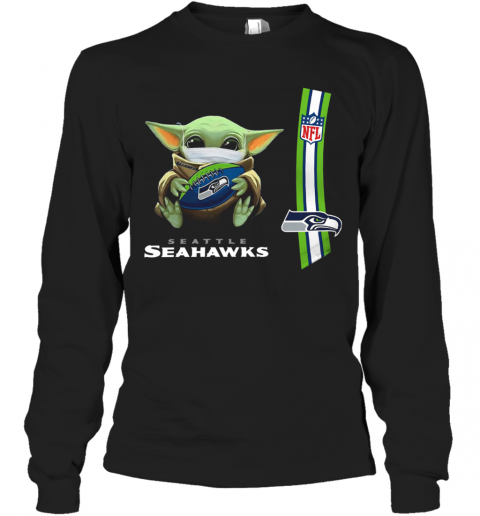 Baby Yoda Mask Hug Seattle Seahawks Ball NFL T-Shirt Long Sleeved T-shirt 