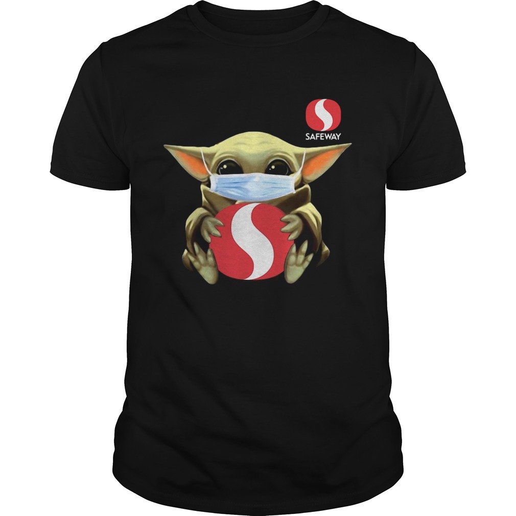 Baby Yoda face mask hug Safeway shirt