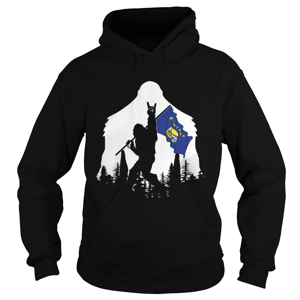 Bigfoot rock and roll montana flag in the forest Hoodie