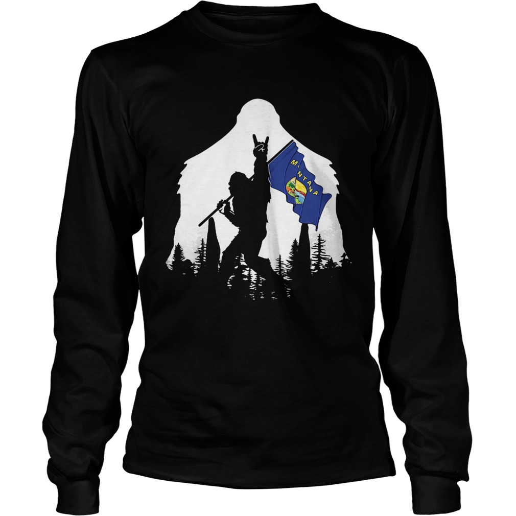 Bigfoot rock and roll montana flag in the forest Long Sleeve