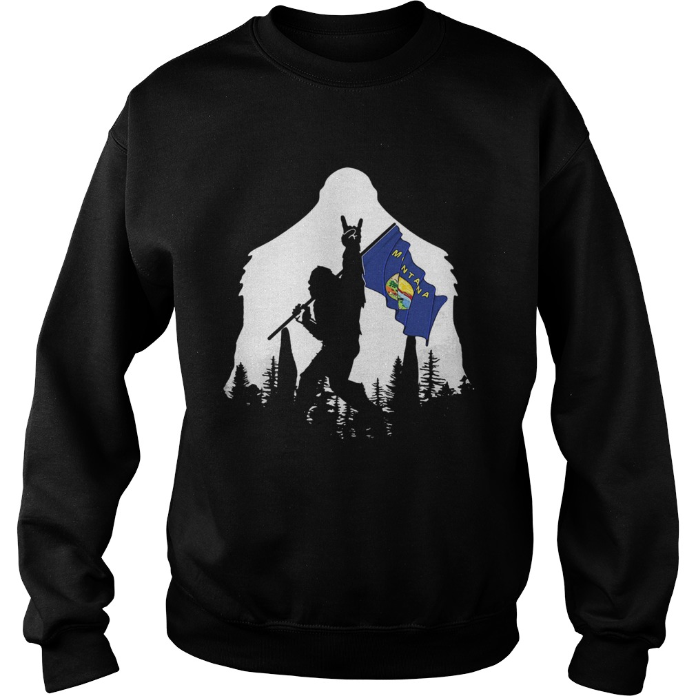 Bigfoot rock and roll montana flag in the forest Sweatshirt