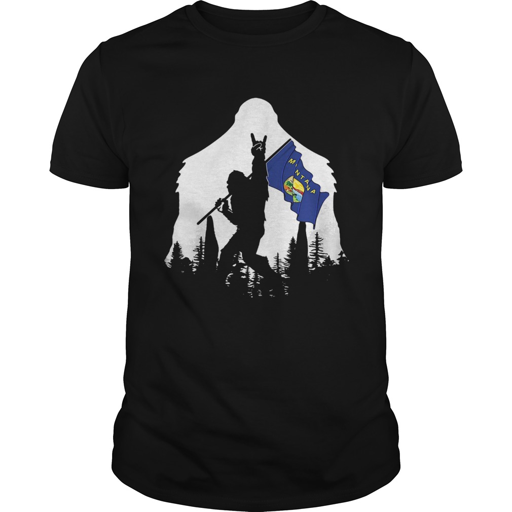 Bigfoot rock and roll montana flag in the forest shirt