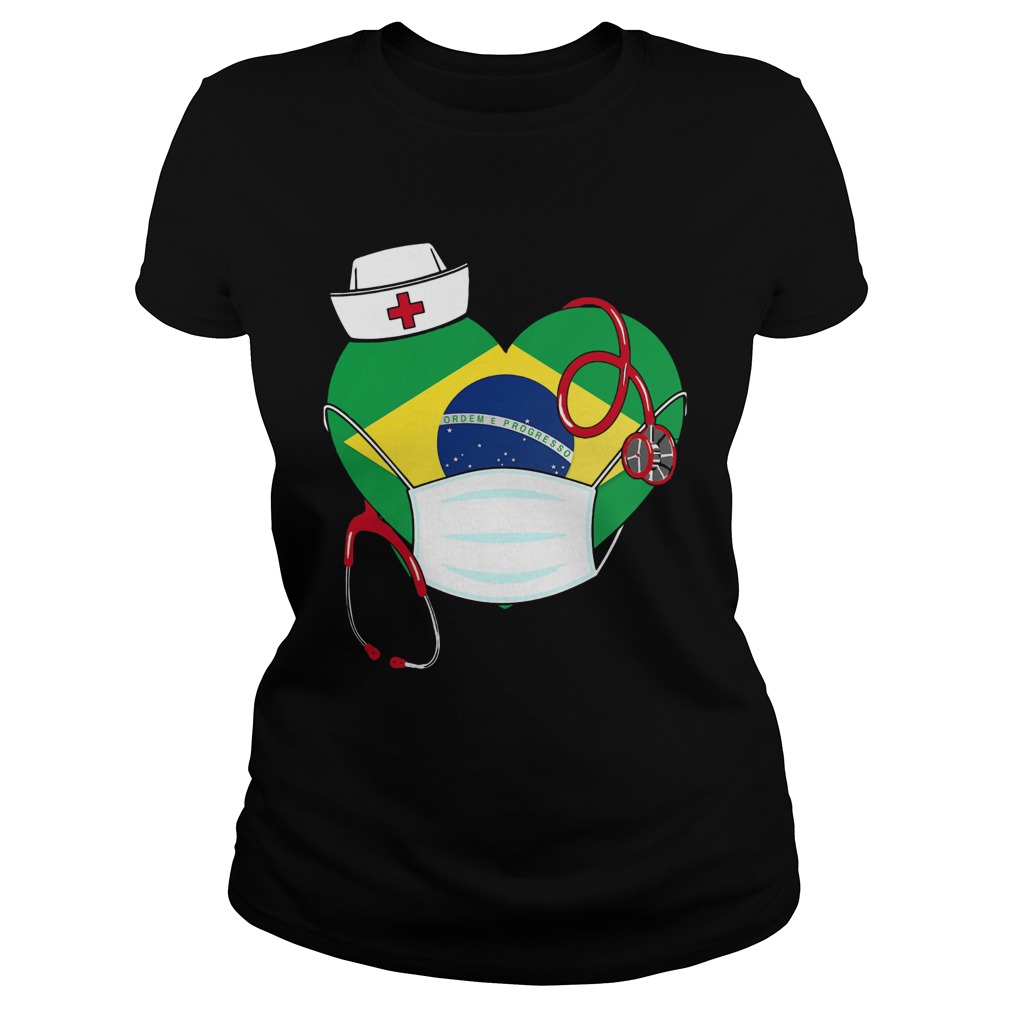 Brazil Heart Flag Nurse Classic Ladies