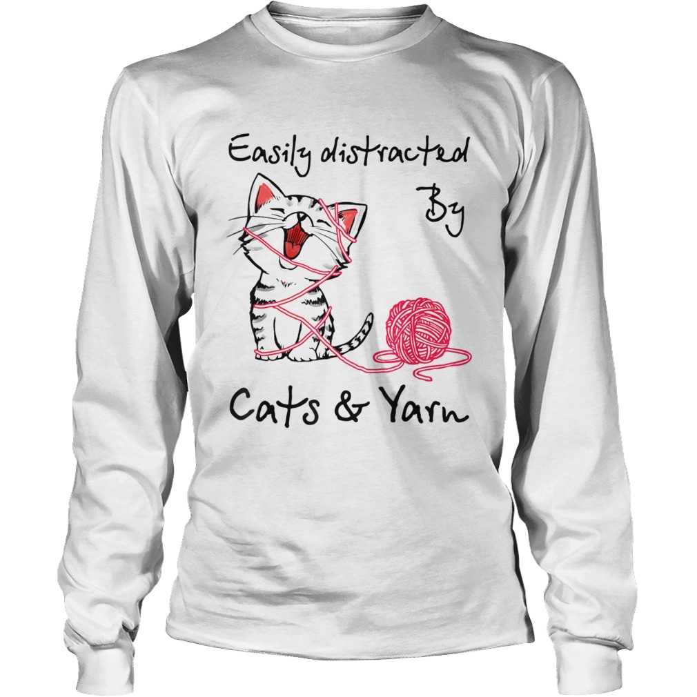 Easily Distracted By Cats And Yarn Crochet Cat Long Sleeve