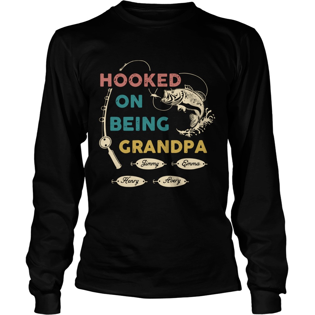 Hooked By Being Fishing Fathers Day Personalized Long Sleeve