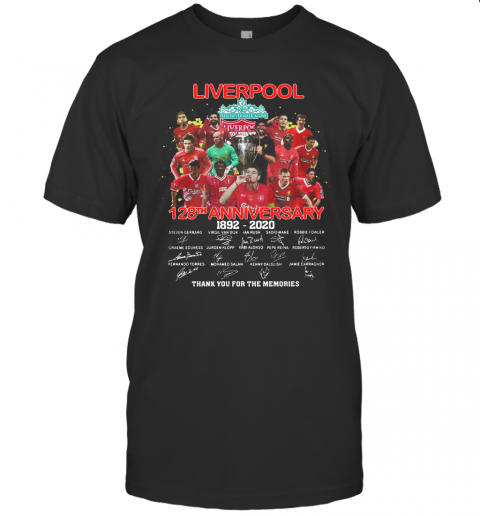 Liverpool Football Club Logo 128Th Anniversary 1892 2020 Signatures Thank You For The Memories T-Shirt