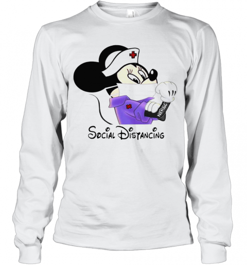 Mickey Minnie Mouse Nurse Social Disyancing T-Shirt Long Sleeved T-shirt 