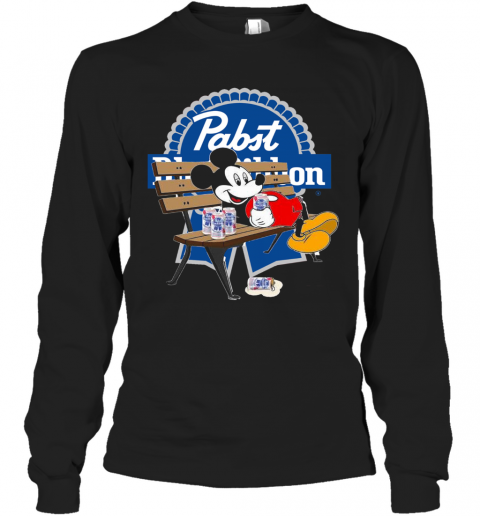 Mickey Mouse Drink Pabst Blue Ribbon T-Shirt Long Sleeved T-shirt 