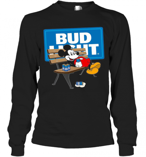 Mickey Mouse Drinking Bud Light Beer T-Shirt Long Sleeved T-shirt 