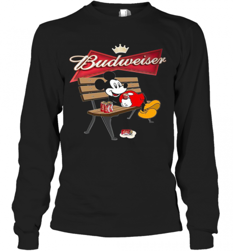Mickey Mouse Drinking Budweiser Beer T-Shirt Long Sleeved T-shirt 