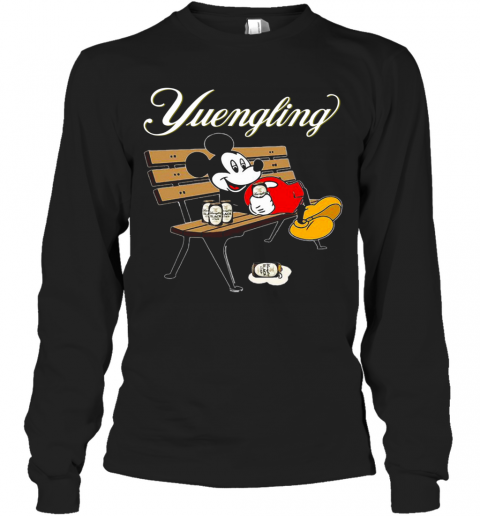 Mickey Mouse Drinking Yuengling Beer On Park Bench T-Shirt Long Sleeved T-shirt 