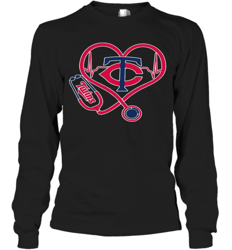 Minnesota Twins Baseball Stethoscope Heartbeat T-Shirt Long Sleeved T-shirt 