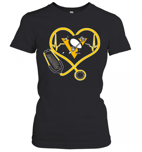 Nurse Stethoscope Love Heartbeat Pittsburgh Penguins T-Shirt Classic Women's T-shirt