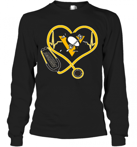 Nurse Stethoscope Love Heartbeat Pittsburgh Penguins T-Shirt Long Sleeved T-shirt 
