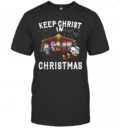 Peanuts Characters Keep Christ In Christmas Snoopy Charlie Brown T-Shirt