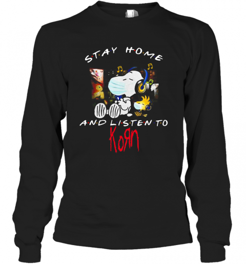 Snoopy And Woodstock Face Mask Stay Home And Listen To Korn Nu Metal Band T-Shirt Long Sleeved T-shirt 