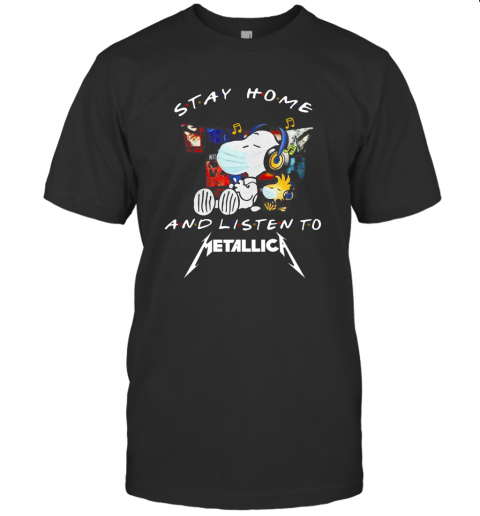 Snoopy And Woodstock Face Mask Stay Home And Listen To Metallica Thrash Metal Band T-Shirt