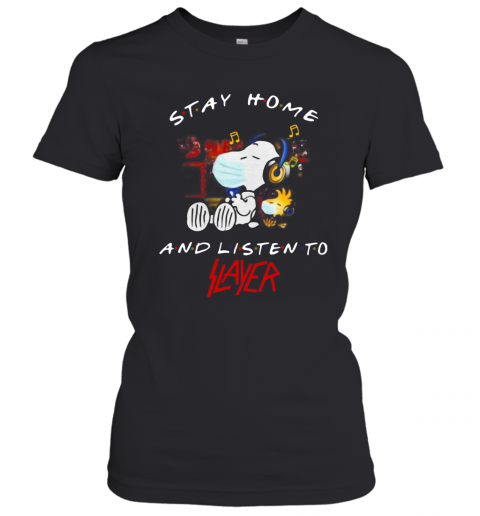 Snoopy And Woodstock Face Mask Stay Home And Listen To Slayer Thrash Metal Band T-Shirt Classic Women's T-shirt