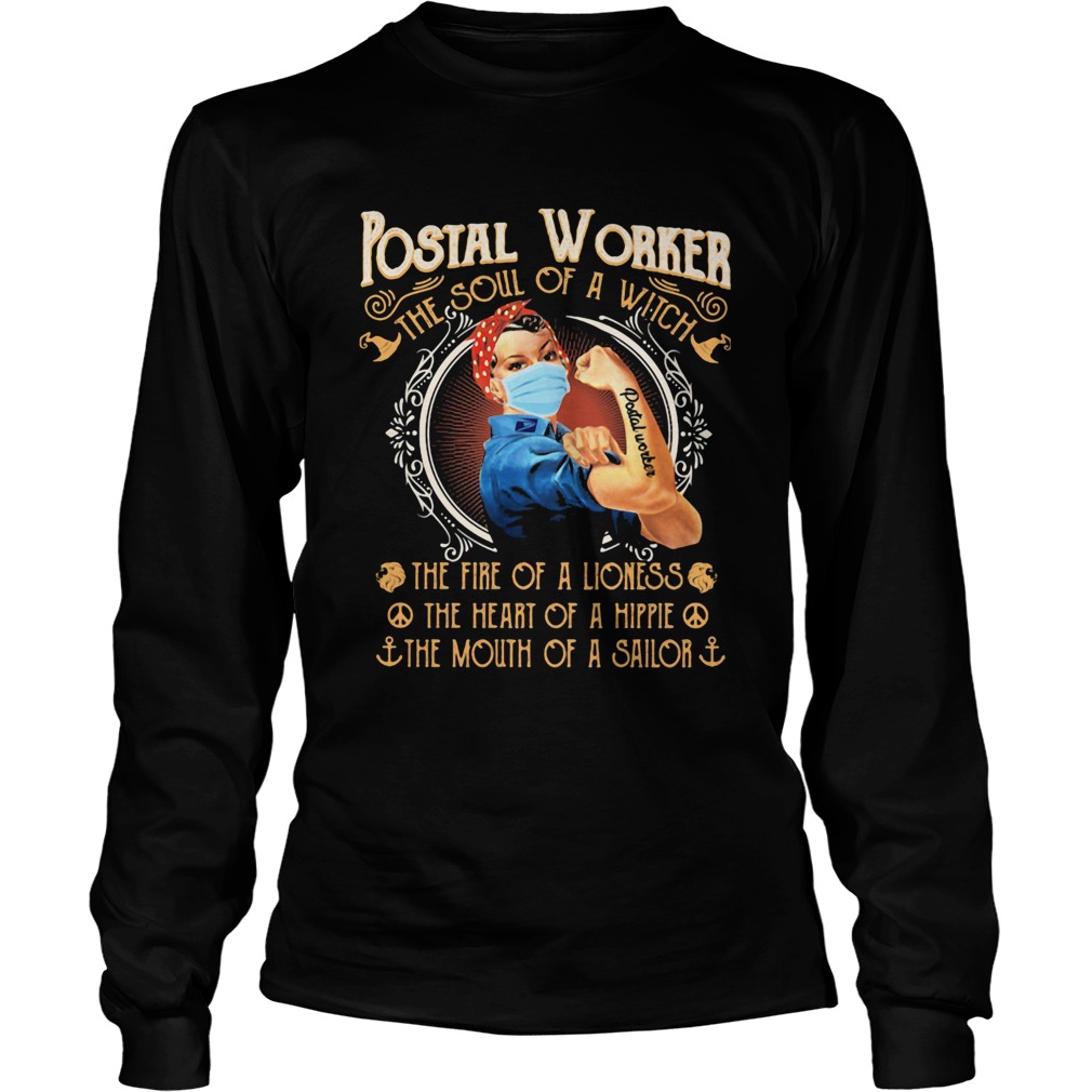 Strong woman tattoo postal worker the soul of a witch the fire of a lioness the heart of a hippie t Long Sleeve