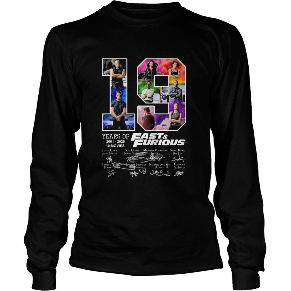 19 years of 2001 2020 10 movies fast and furious car signatures Long Sleeve